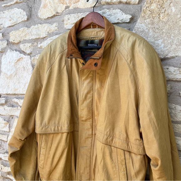 Wilsons Adventure Bound VTG Cream Yellow Leather Bomber Collared Pilot's Jacket - Picture 4 of 13